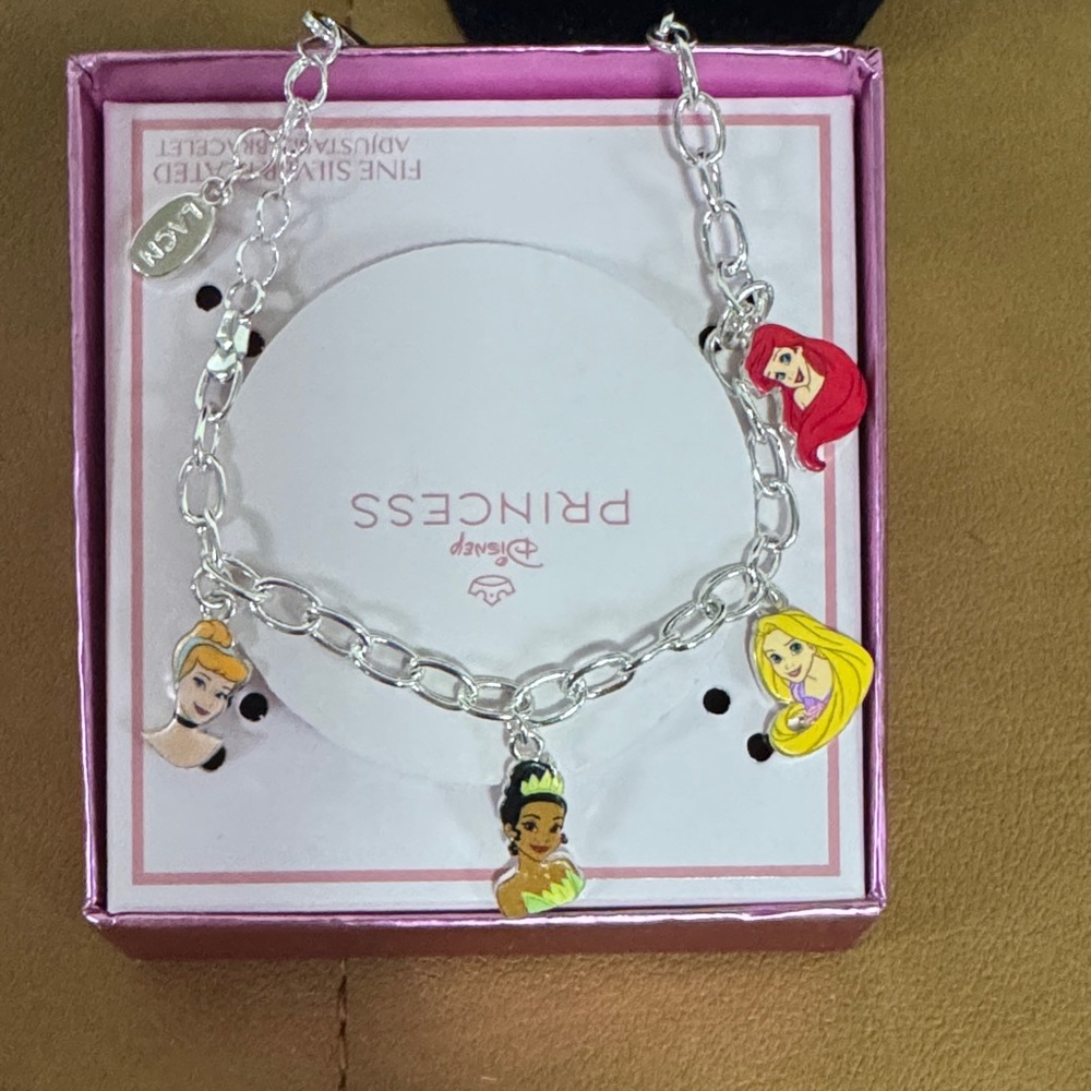 Disney Silver Charm Bracelet with Red, Yellow and Green Princess Charms